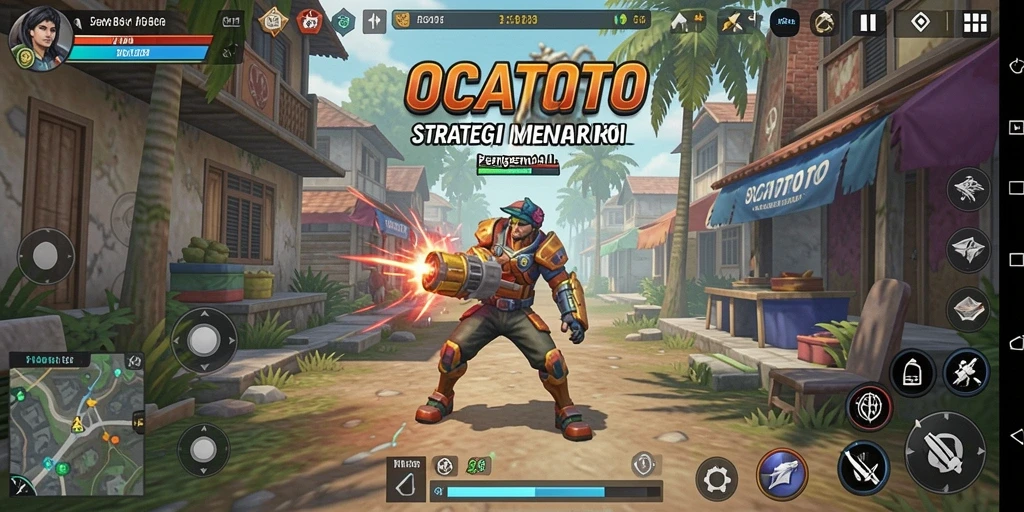 Tampilan gameplay OCATOTO yang intens dengan pertarungan strategi yang mendebarkan.